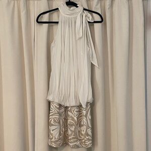 Cache White and Tan Sequined  Mini Dress M